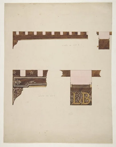 Designs for the painted decoration of ceiling timbers; one monogrammed: "LB"