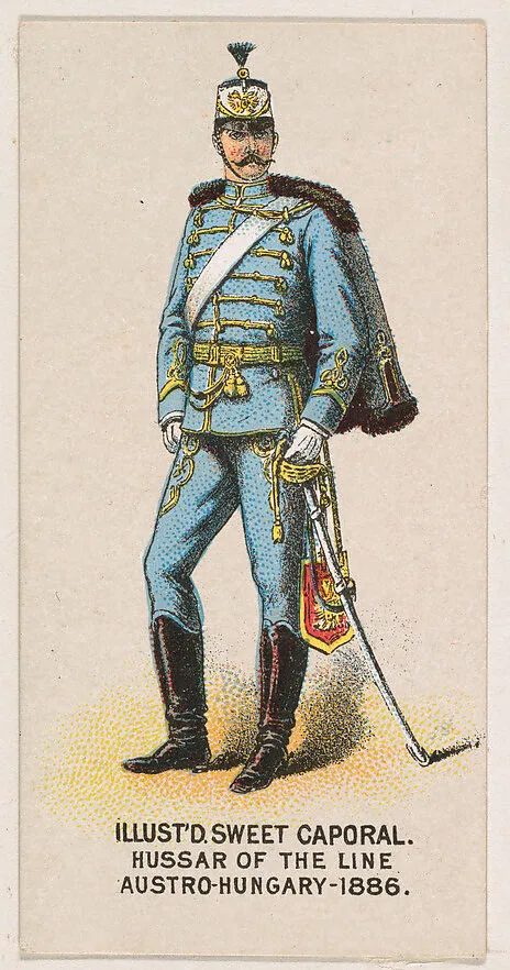 Hussar of the Line, Austro-Hungary, 1886, from the Military Series (N224) issued by Kinney Tobacco Company to promote Sweet Caporal Cigarettes — Kinney Brothers Tobacco Company