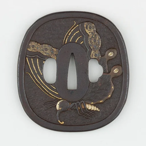Sword Guard (<i>Tsuba</i>) With the Motif of Chrysanthemums and Butterfly (菊と蝶図鐔)