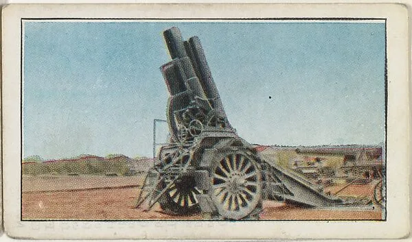 Card No. 80, The Great Krupp Siege Guns Used by Germans to Bombard Cities, from the World War I Scenes series (T121) issued by Sweet Caporal Cigarettes — Underwood & Underwood|American Tobacco Company
