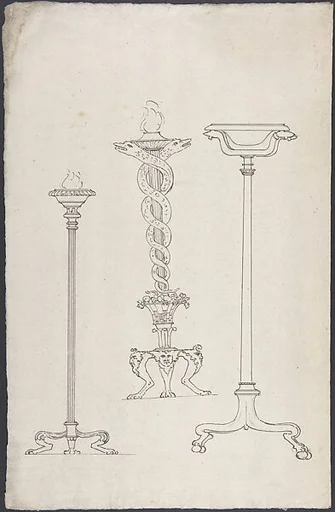 Three designs for candelabra