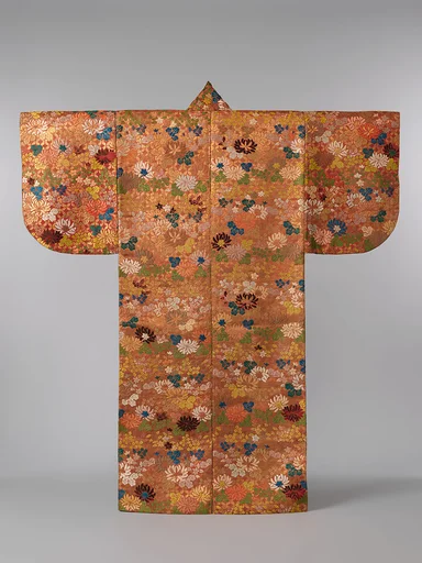 紅地菊萩桔梗模様唐織|Noh Robe (Karaori) with Autumn Flowers and Grasses
