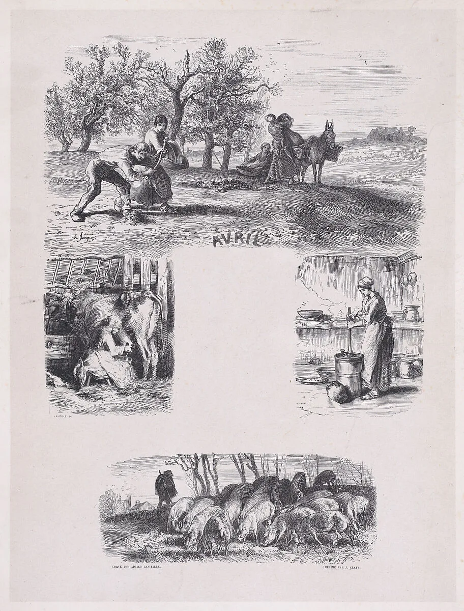 April, from "Album of Rustic Subjects" — Jacques-Adrien Lavieille|Charles Jacque|Imprimerie de Jules Claye