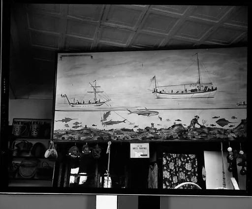 [Folk Painting of Sponge Diving Scene in Curio Shop, Florida]