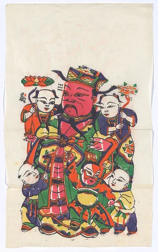 現代 佚名 五子門神 彩印木刻年畫 河南朱仙鎮|New Year Picture of Door God with Five Children