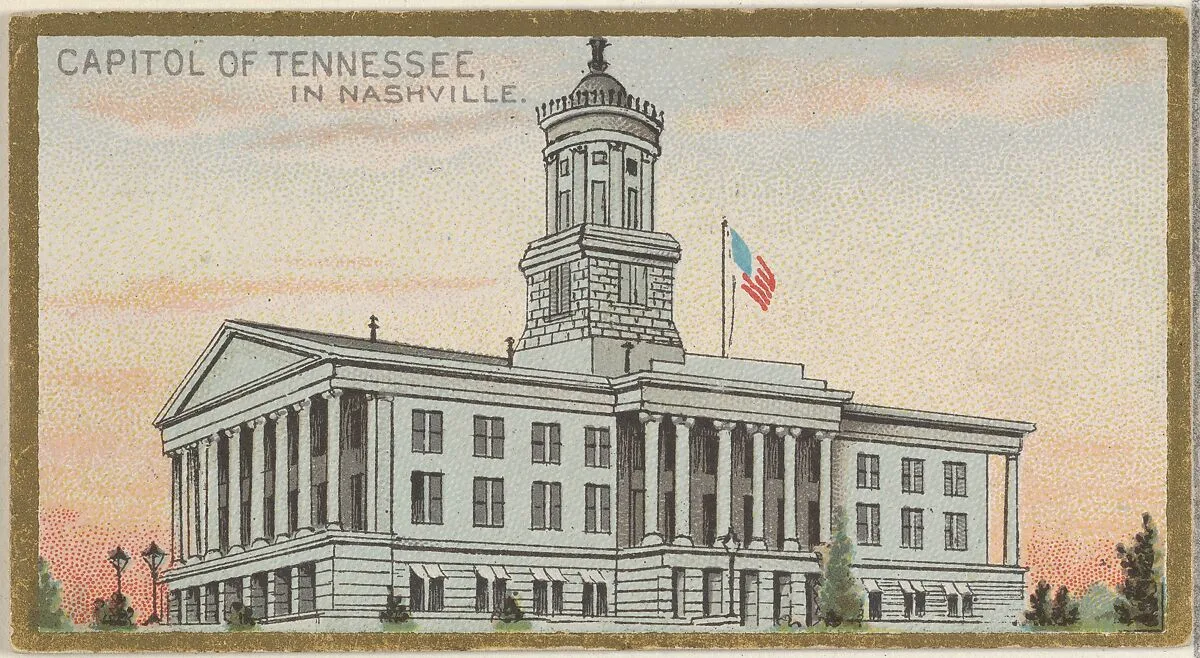 Capitol of Tennessee in Nashville, from the General Government and State Capitol Buildings series (N14) for Allen & Ginter Cigarettes Brands — Allen & Ginter|The Gast Lithograph & Engraving Company