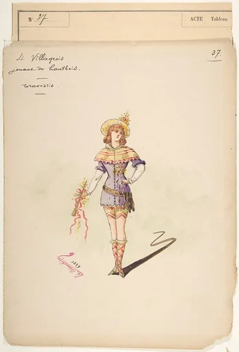 Costume Design for "4 Villageois jouant au hautbois" [a]; Descriptive Sheet of Costume Accessories [b]