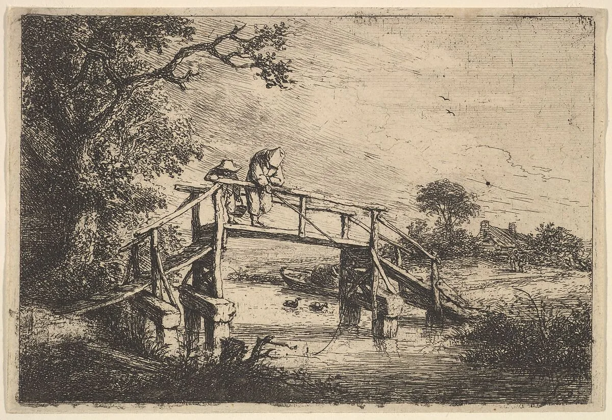 Two Anglers on a Bridge — Adriaen van Ostade