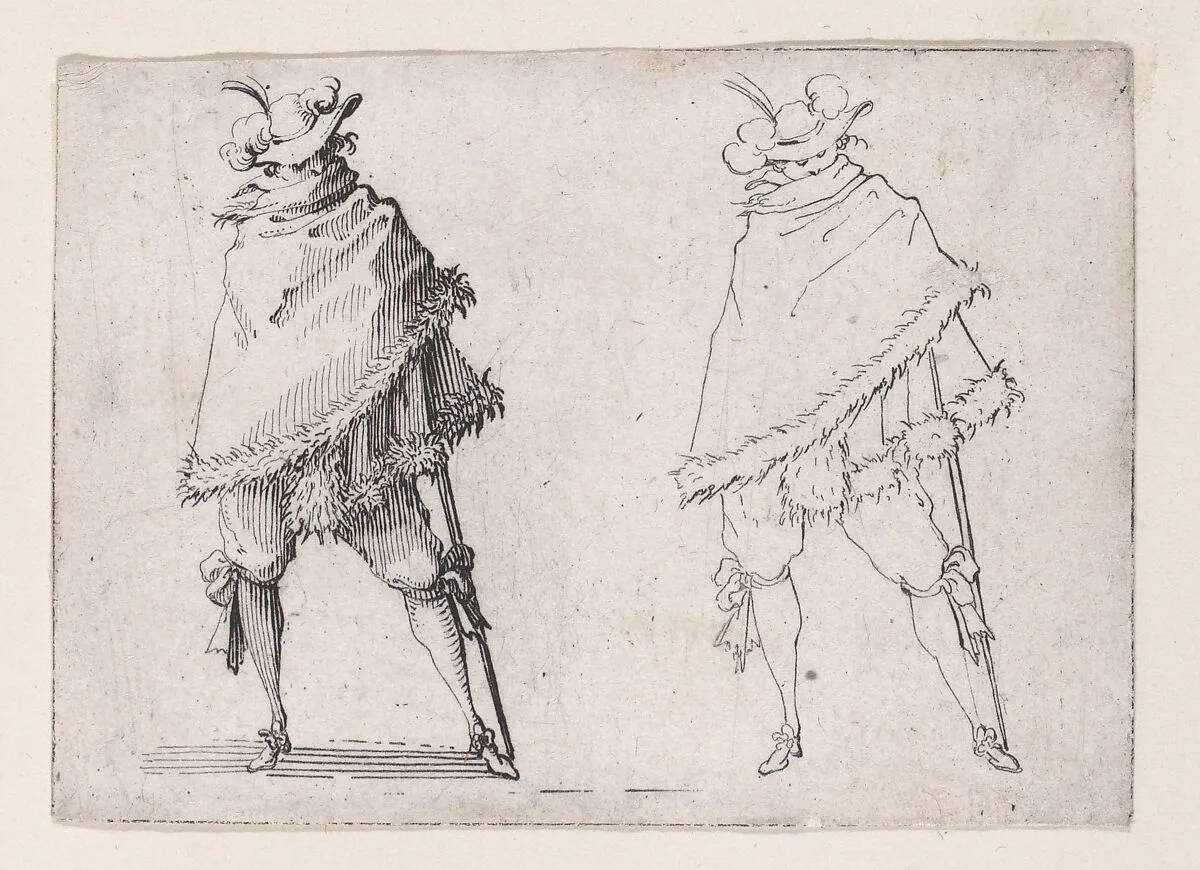 L'Homme Enroulé dans son Manteau (The Man Wrapped in his Mantle), from Les Caprices Series A, The Florence Set — Jacques Callot|Lorenzo de' Medici