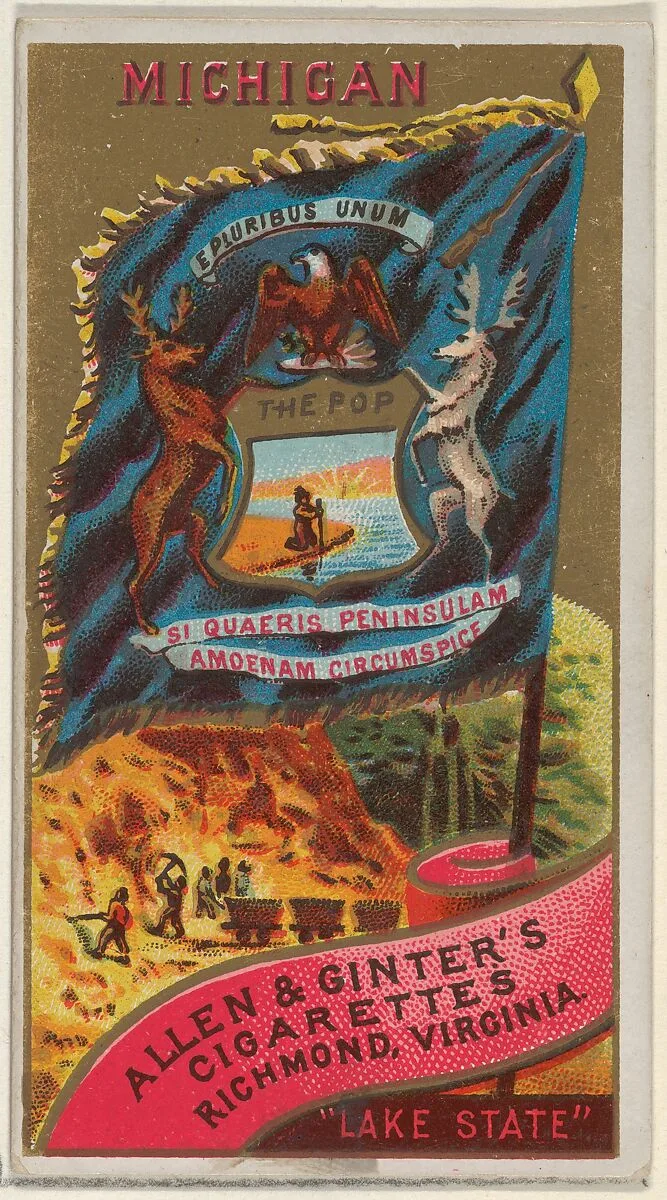 Michigan, from Flags of the States and Territories (N11) for Allen & Ginter Cigarettes Brands — Allen & Ginter