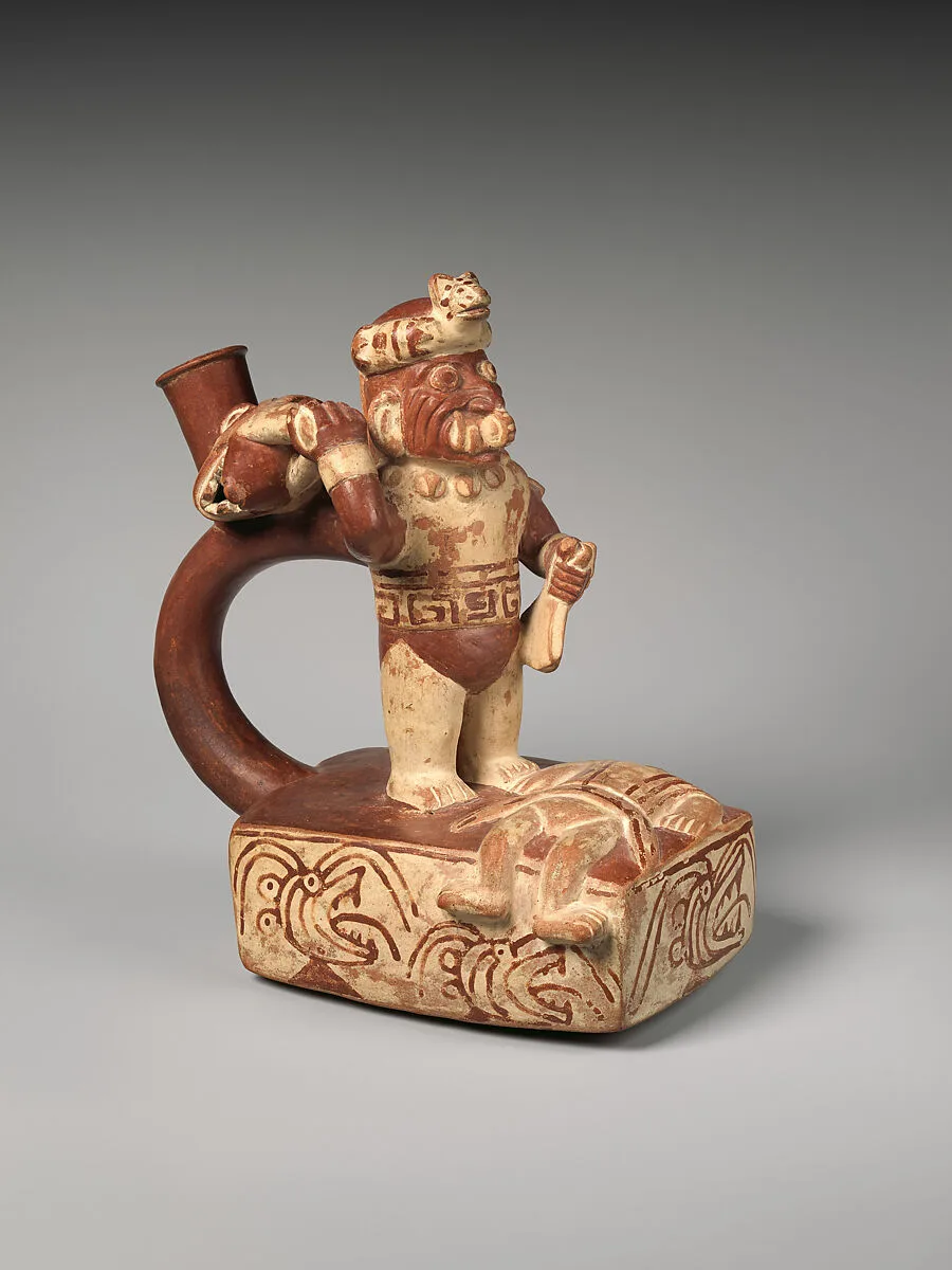 Stirrup-spout bottle with decapitation scene — Unknown