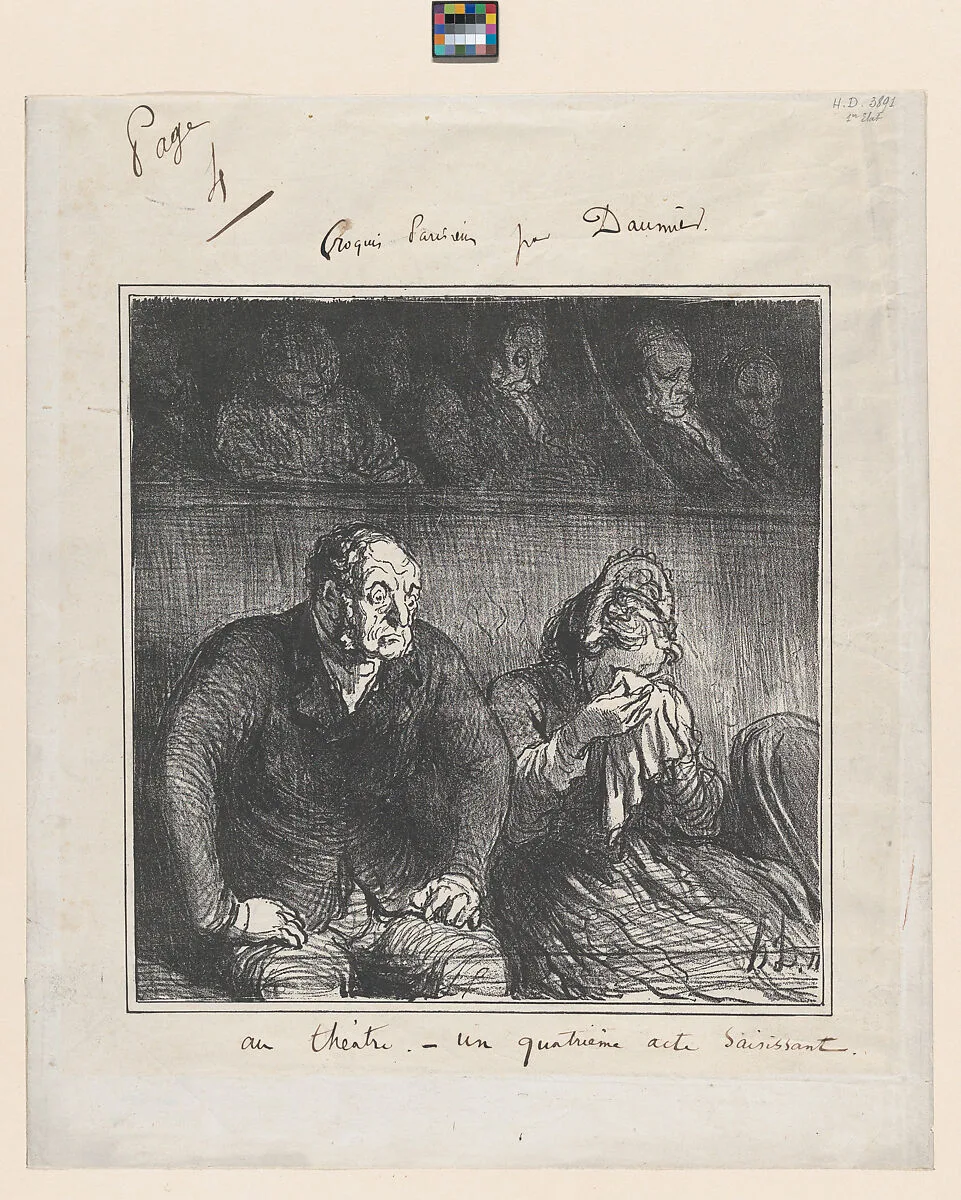 In the theater - a gripping fourth act, from 'Theater sketches' — Honoré Daumier