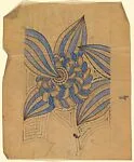 Horizontal Panel with Decorative Flower with Layers of Alternating Blue and Gray Petals — Anonymous, French, 20th century