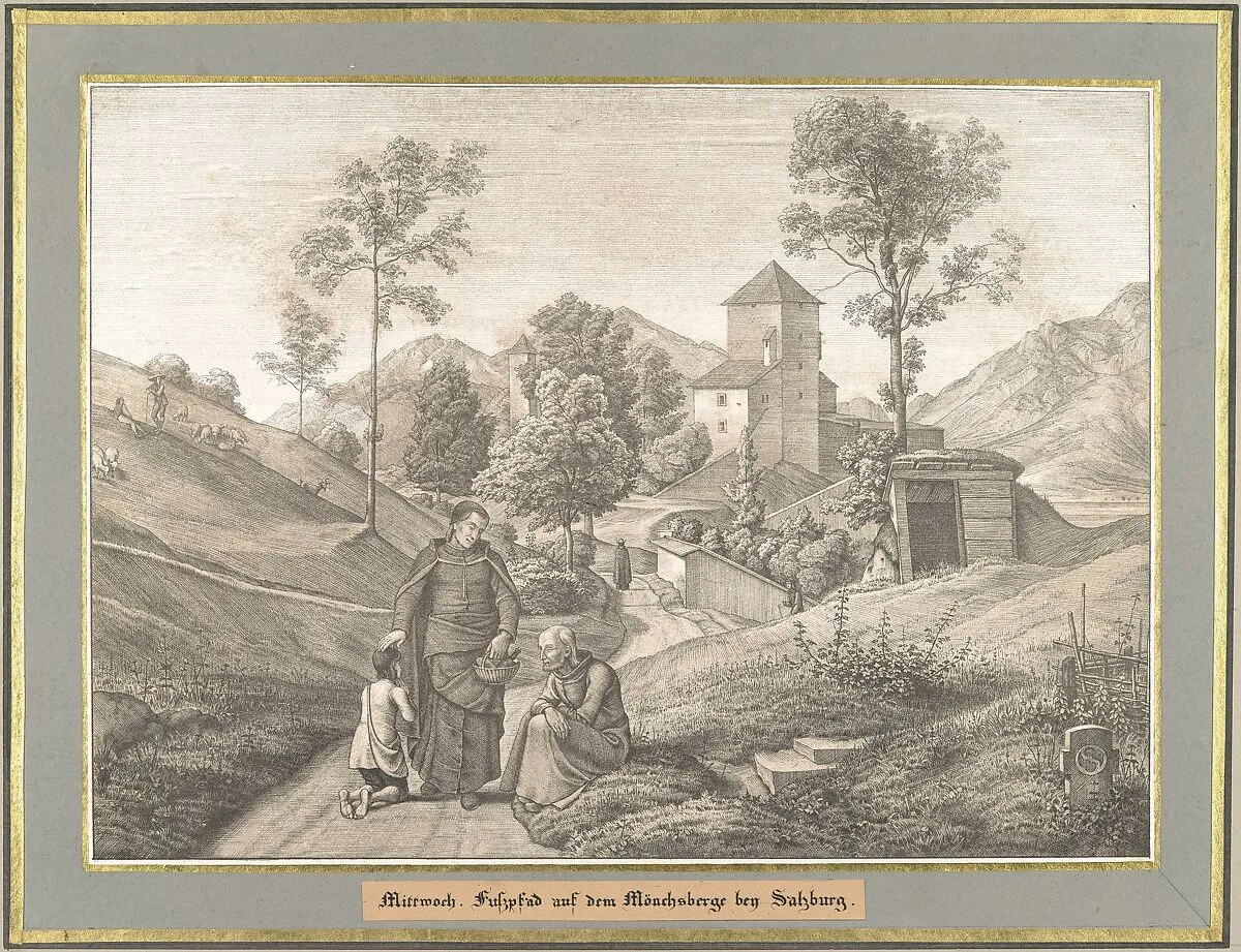 Mittwoch from Sieben Gegenden aus Salzburg und Berchtesgaden Geordnet nach den sieben Tagen der Woche, verbunden durch zwey allegorische Blätter (Seven Places in Salzburg and Berchtesgaden, Arranged According to the Seven Days of the Week) — (Johann Heinrich) Ferdinand Olivier