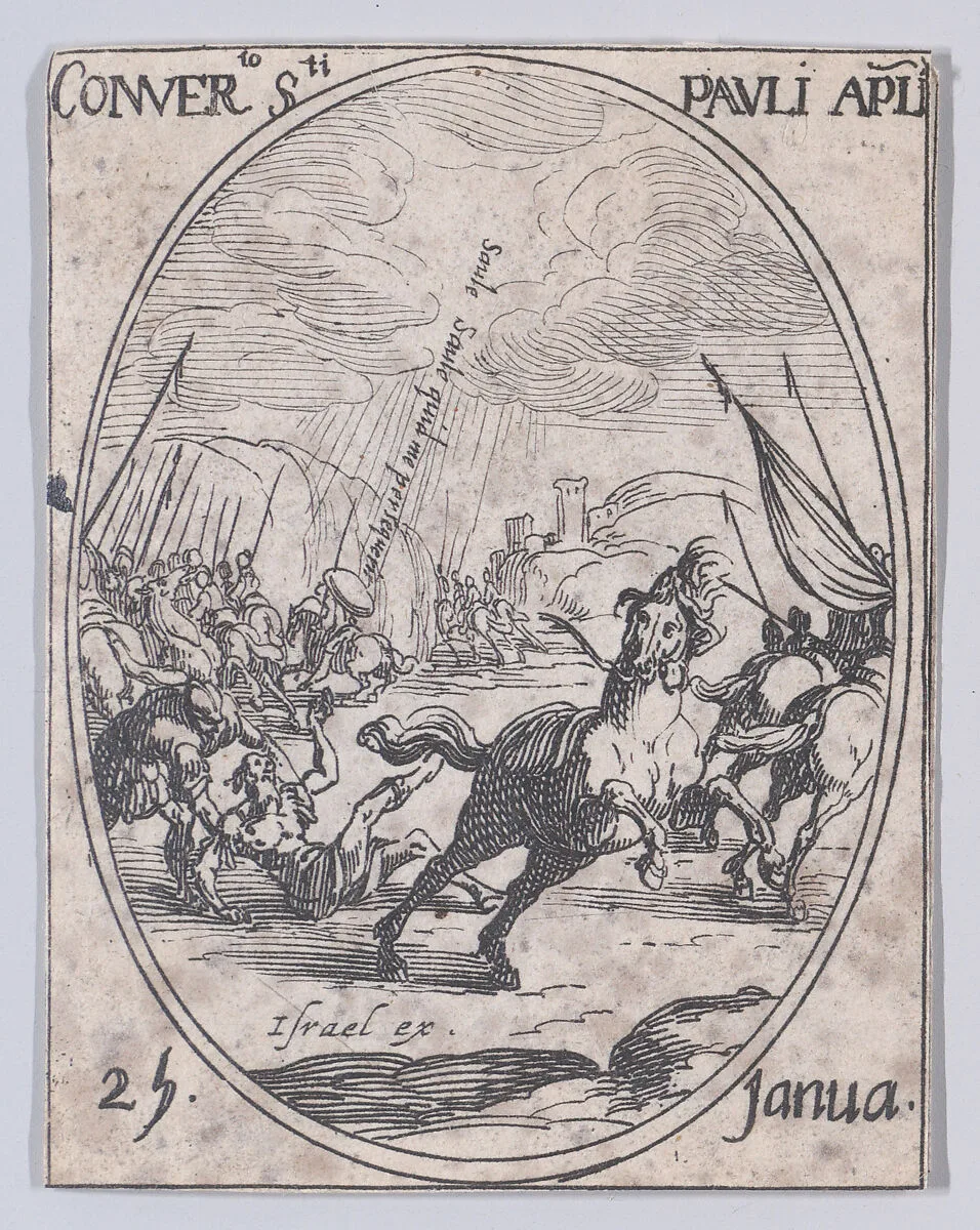 La Conversion de S. Paul (The Conversion of St. Paul), January 25th, from "Les Images De Tous Les Saincts et Saintes de L'Année" (Images of All of the Saints and Feast Days of the Year) — Jacques Callot|Israël Henriet