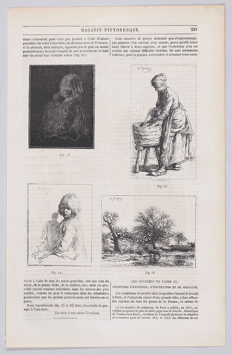 Group of wood engraving examples; from Magasin Pittoresque — N. Lambert|Charles Jacque