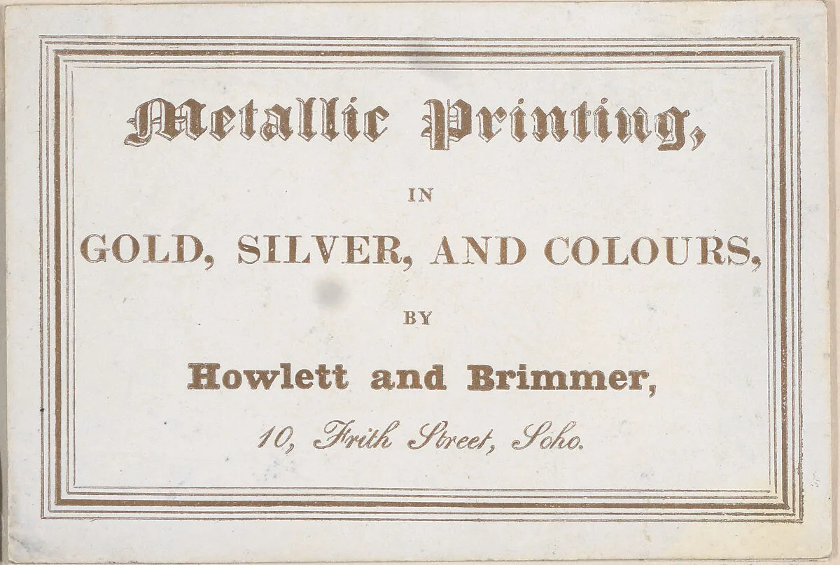 Trade card for Howlett and Brimmer, Metallic Printer — Anonymous, British, 18th century
