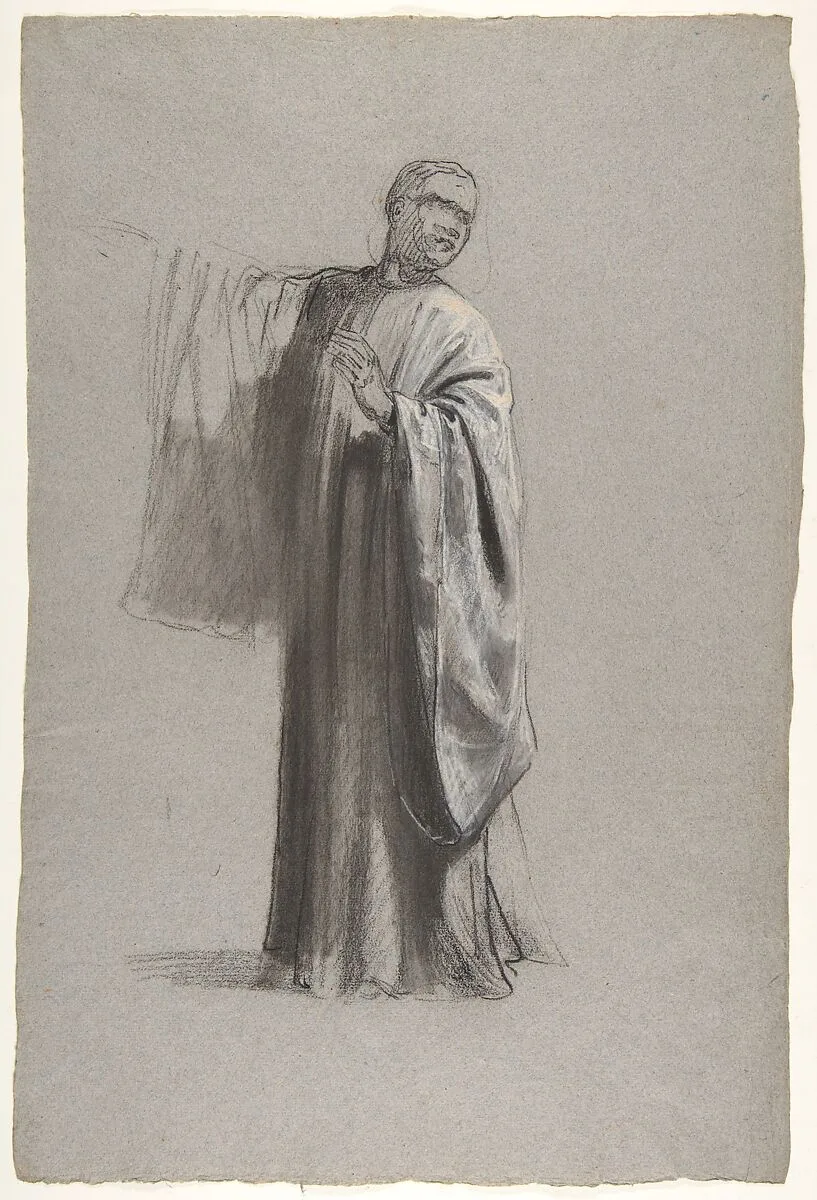 Drapery Study for a Cleric (lower register); verso: Sleeve of a Cleric; (studies for wall paintings in the Chapel of Saint Remi, Sainte-Clotilde, Paris, 1858) — Isidore Pils