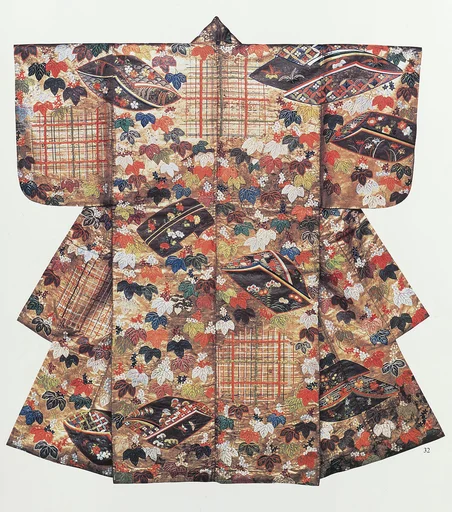 胴箔地蔦香包下地窓模様縫箔|Noh Costume (Nuihaku) with Ivy, Incense Wrappers, and Bamboo Blinds