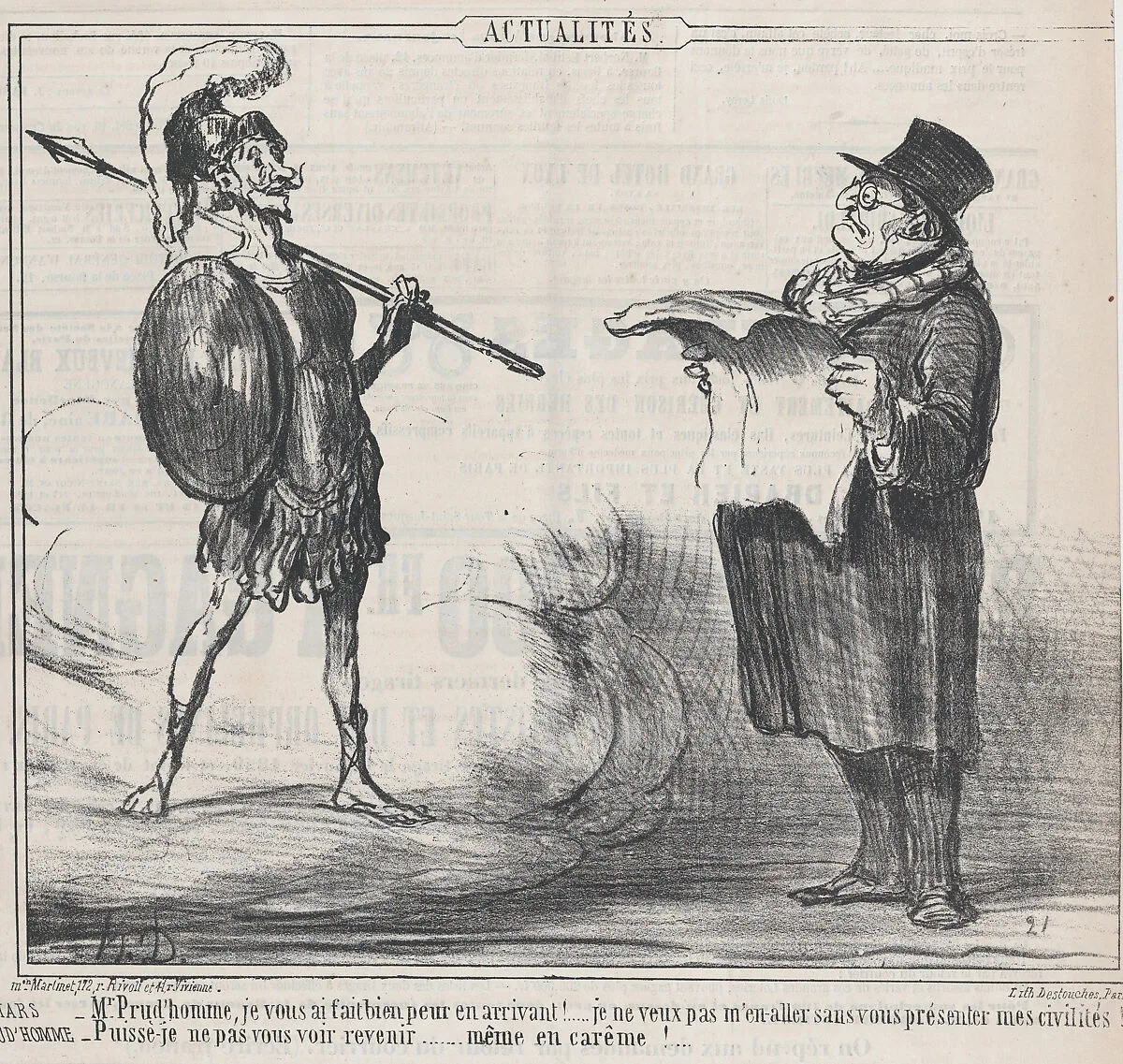 Mars... Je vous ai fait bien peur..., from Actualités, published in Le Charivari, July 20, 1859 — Aaron Martinet|Honoré Daumier|Destouches