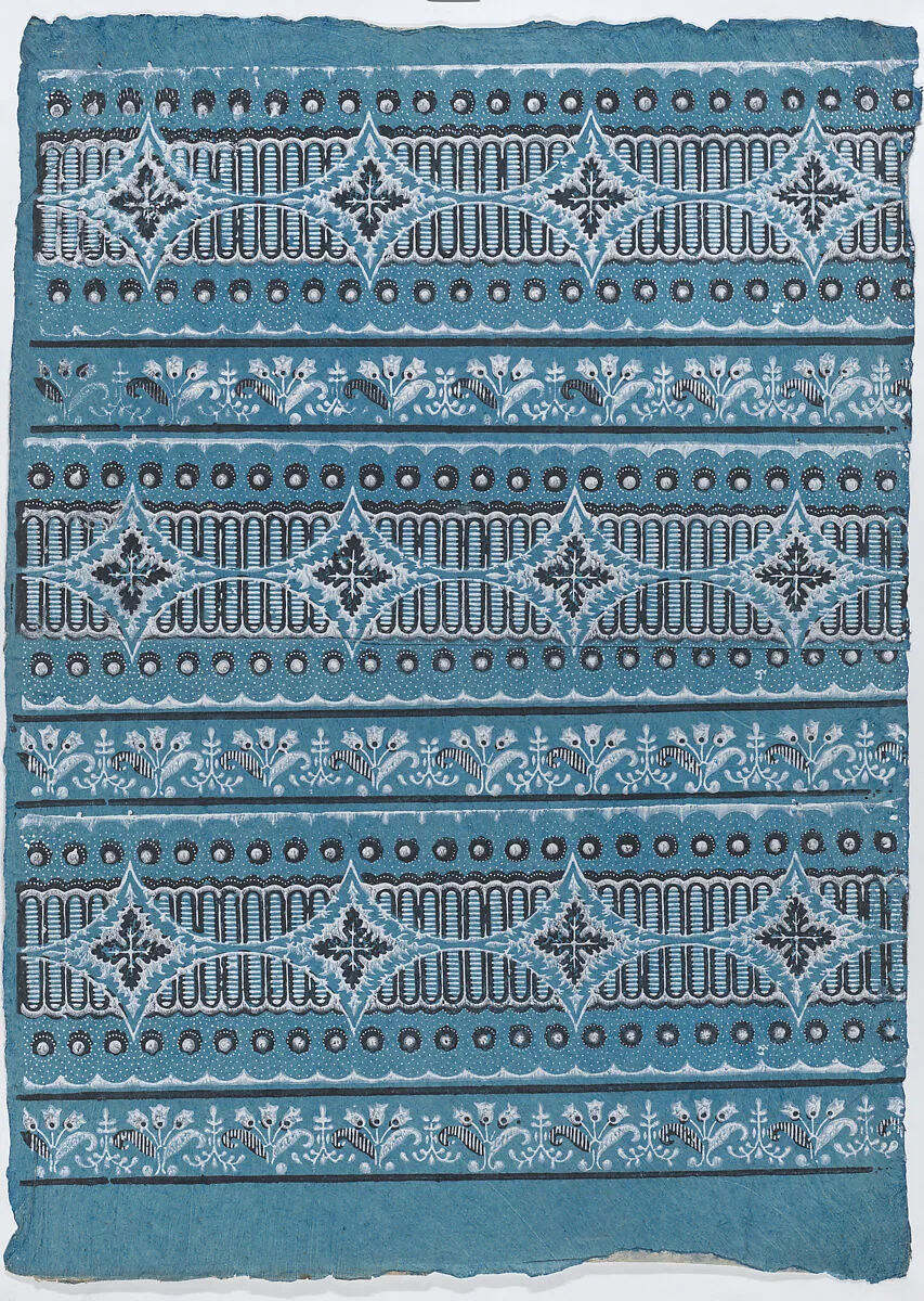 Sheet with four borders with a floral, dot, and stripe pattern — Remondini Family|Anonymous
