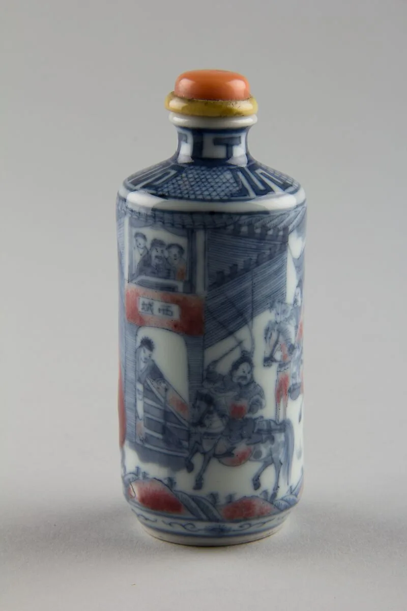 晚清 青花釉裏紅人物故事圖鼻煙壺|Snuff bottle with theatrical scene — Unknown