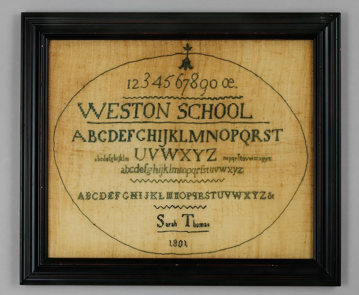 Sampler made at the Westtown Quaker School — Sarah Thomas