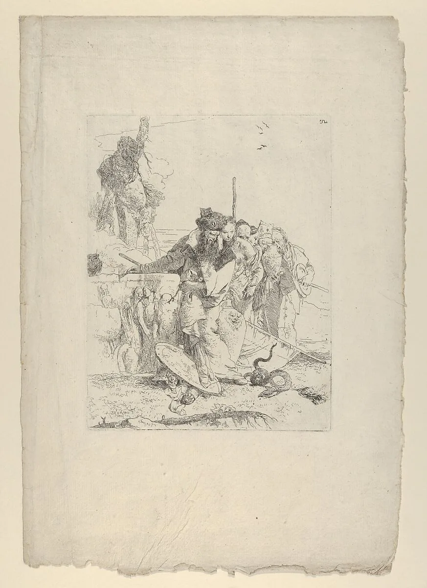 Six people watching a snake, from the Scherzi — Giovanni Battista Tiepolo