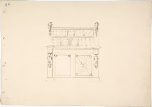 Design for a Cabinet with Classical Ornament and Bookshelves
