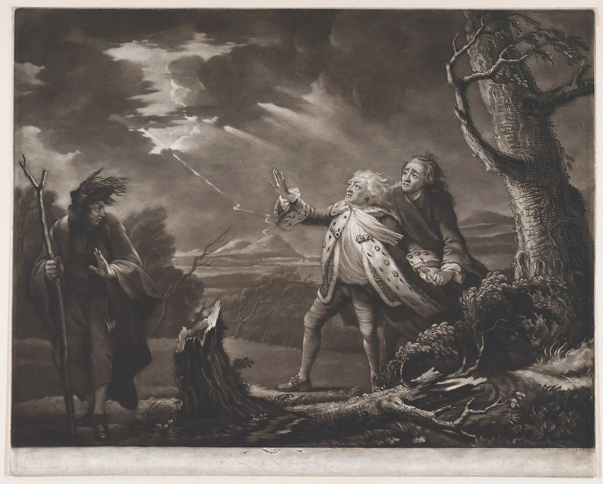 David Garrick as King Lear (Shakespeare, King Lear, Act 3, Scene 1) — David Garrick|Benjamin Wilson|James McArdell|William Shakespeare