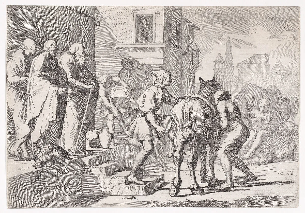 The Departure of the Prodigal Son, Shown About to Mount a Horse — Pietro Testa