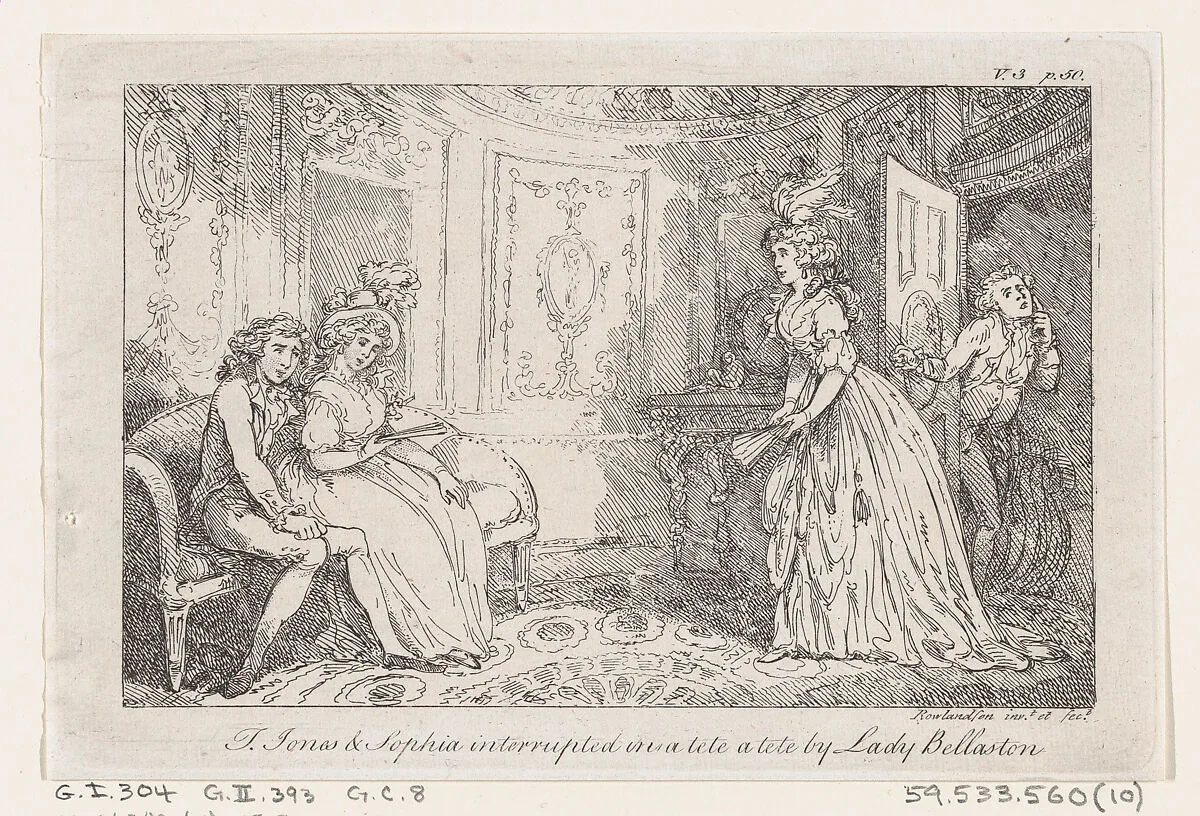 Tom Jones & Sophia interrupted in a tete a tete by Lady Bellaston, from "The History of Tom Jones, a Foundling" — Henry Fielding|Thomas Rowlandson