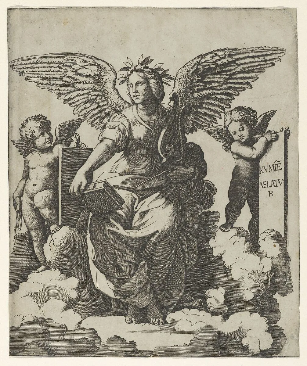 Poetry personified as a winged woman — Raphael (Raffaello Sanzio or Santi)|Marcantonio Raimondi