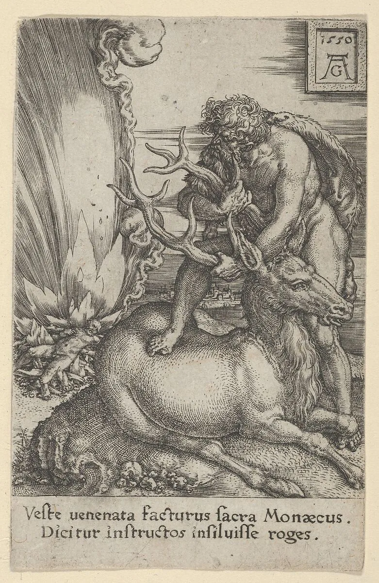 Hercules and the Hind, from The Labors of Hercules — Heinrich Aldegrever