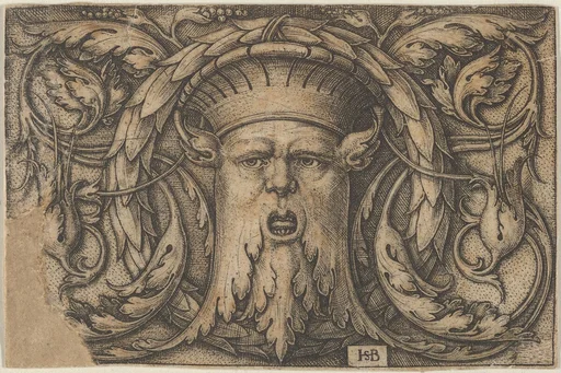 Horizontal Panel with a Bearded Amascaron in a Medallion at Center Surrounded by Tendrils