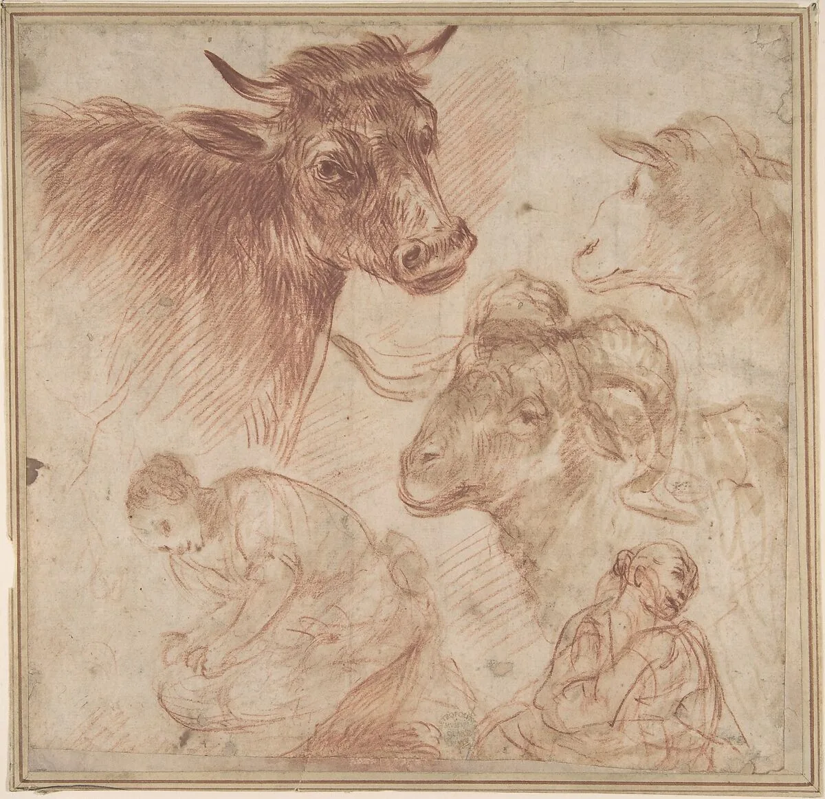 Studies of Animal Heads and Figures — Anonymous, Italian, Roman-Bolognese, 17th century
