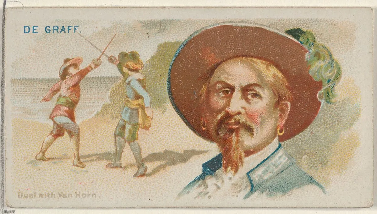 De Graaf, Duel with Van Horn, from the Pirates of the Spanish Main series (N19) for Allen & Ginter Cigarettes — George S. Harris & Sons|Allen & Ginter