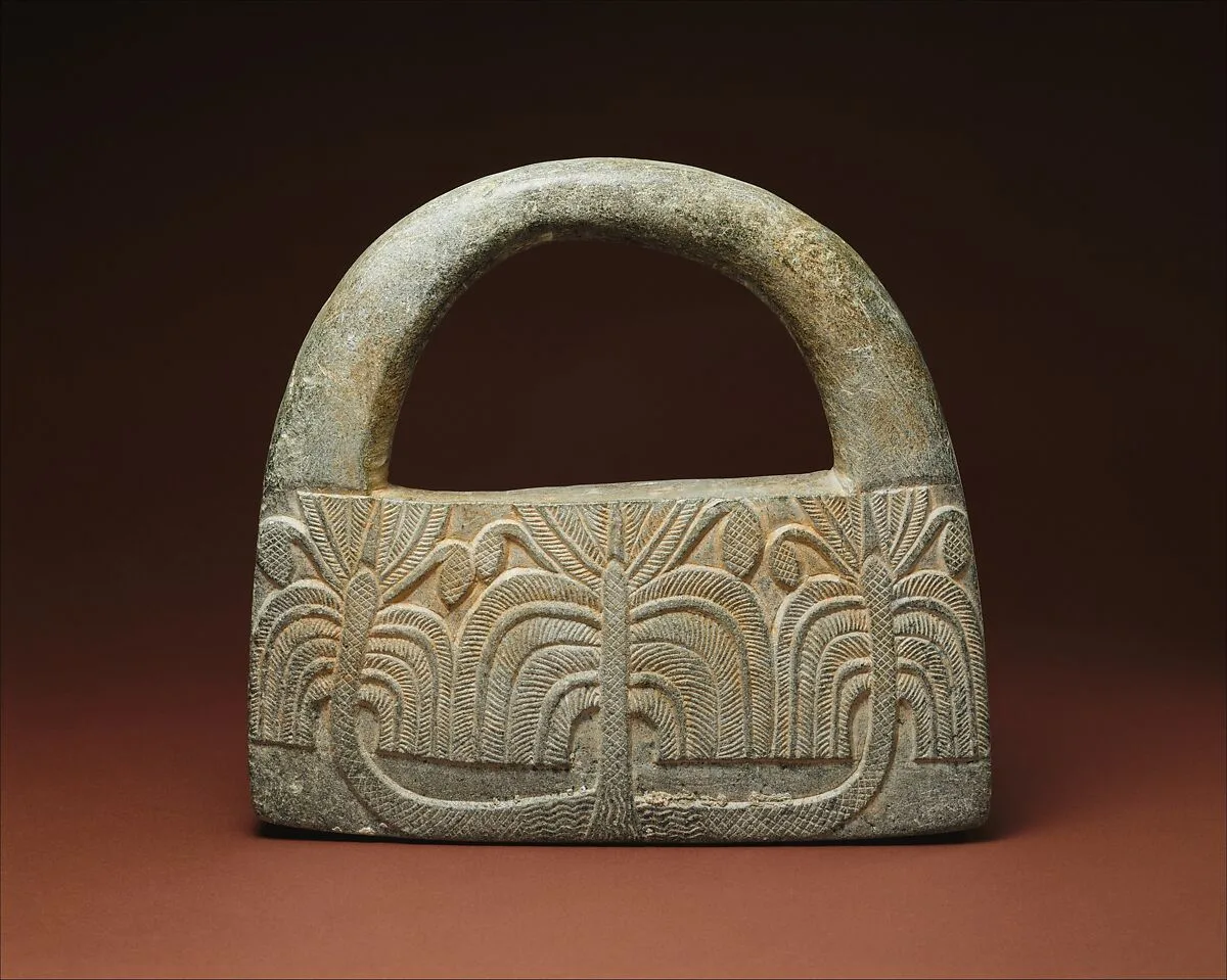 Object with a handle, perhaps a weight; palm trees and guilloche — Unknown