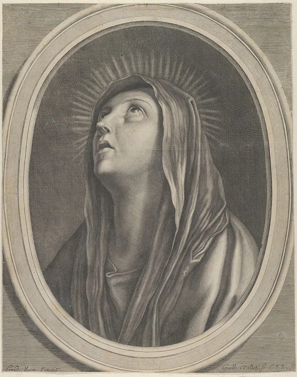 The Virgin looking up to the left, in bust length in an oval frame, after Reni — Guido Reni|Guillaume Vallet
