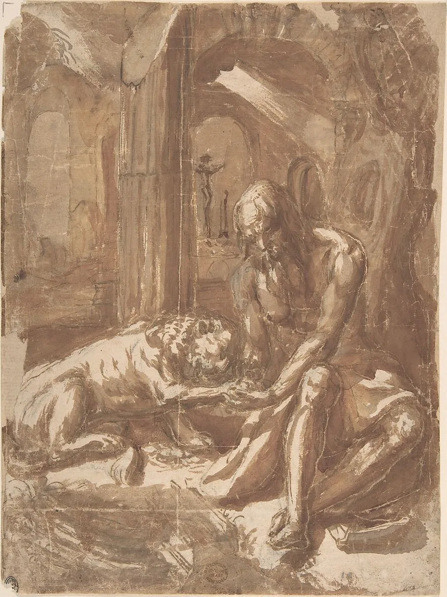 Saint Jerome and the Lion — Anonymous, Italian, Roman-Bolognese, 17th century