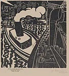 New York at night, a ship leaving the port, from the portfolio '15 Grabados en madera' (Madrid 1929) — Gabriel Fernández Ledesma