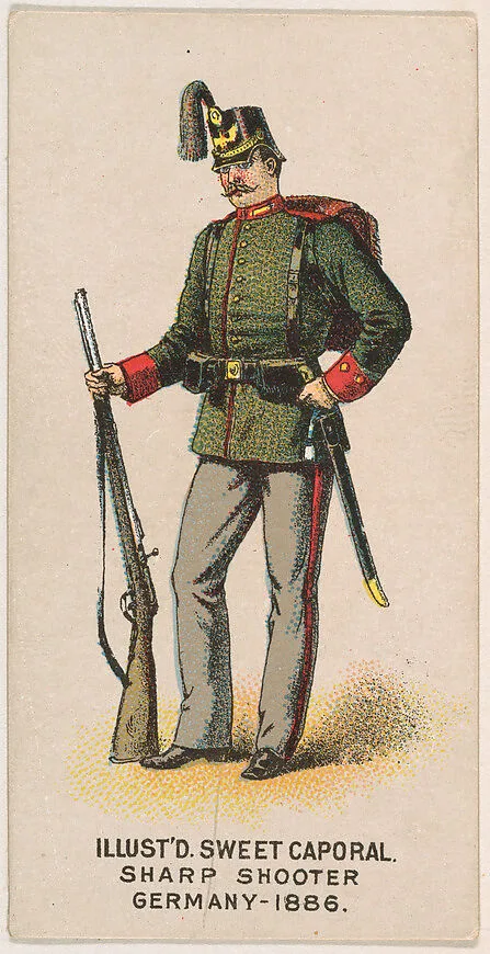 Sharp-shooter, Germany, 1886, from the Military Series (N224) issued by Kinney Tobacco Company to promote Sweet Caporal Cigarettes — Kinney Brothers Tobacco Company