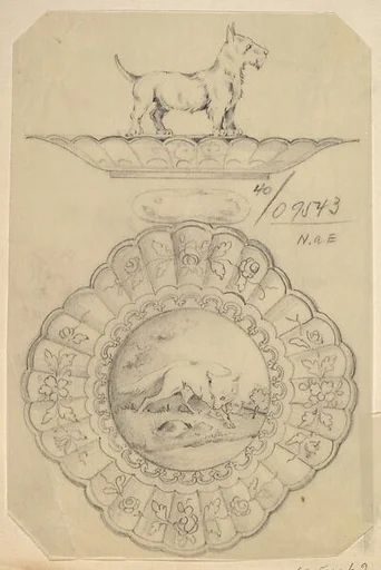 Design for a Covered Silver Dish with Aesop Fable and Dog Handle