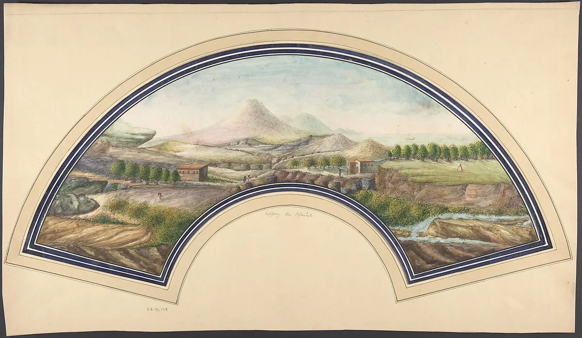 Fan Design with Mount Vesuvius — Anonymous, 19th century