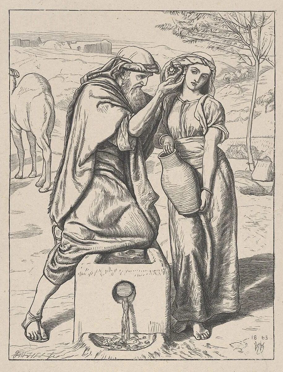 Eliezer and Rebekah at the Well, from "Dalziels' Bible Gallery" — Camden Press|Scribner and Welford|Dalziel Brothers|William Holman Hunt