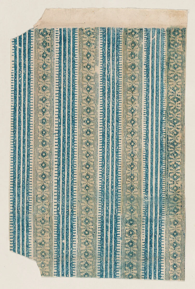 Sheet with four borders with a striped and abstract pattern — Anonymous