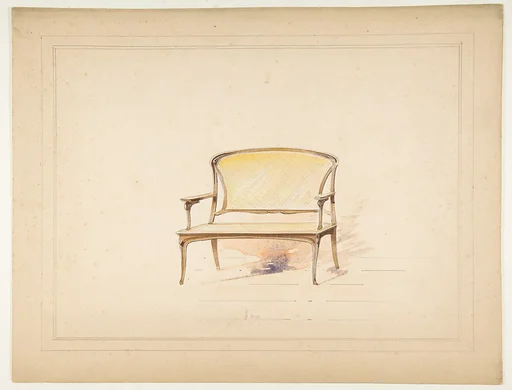 Design for Art Nouveau Loveseat with Caning