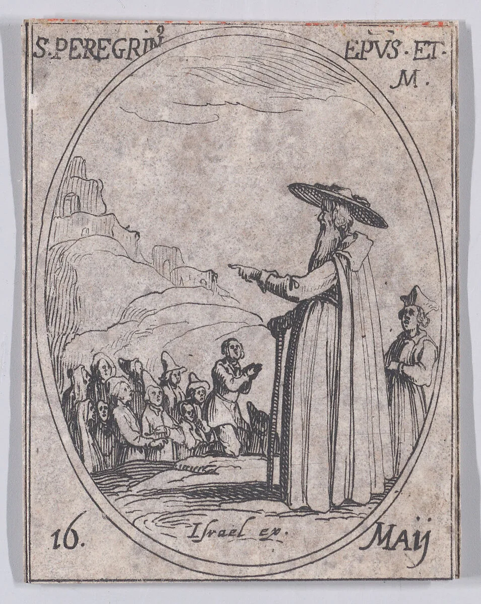S. Pèlerin, éveque et martyr (St. Pelerin, Bishop and Martyr), May 16th, from "Les Images De Tous Les Saincts et Saintes de L'Année" (Images of All of the Saints and Religious Events of the Year) — Jacques Callot|Israël Henriet