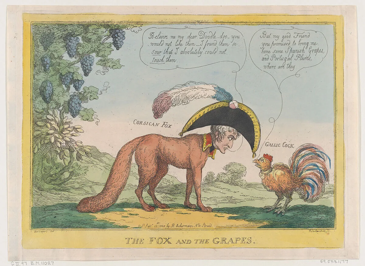 The Fox and the Grapes — Thomas Rowlandson|Rudolph Ackermann, London|George Murgatroyd Woodward