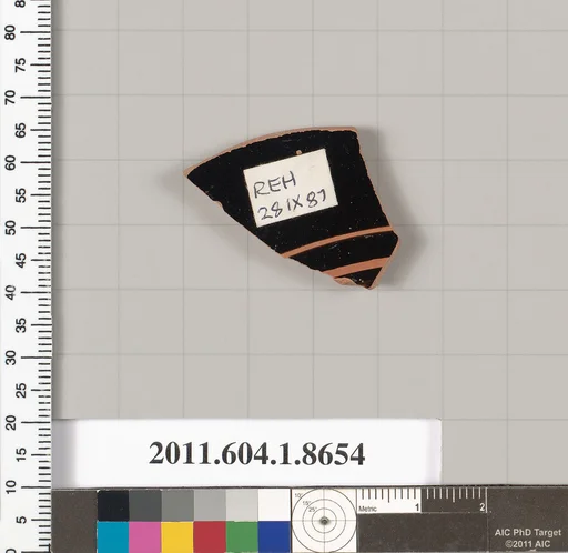 Terracotta rim fragment of a stemless? kylix (drinking cup)